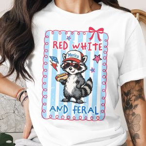 Red White And Feral Raccoon T-Shirt, Comfort Colors ® Merica Hot Dog Tee, Patriotic 4th of July Shirt, Funny Independence Day Gift, Summer