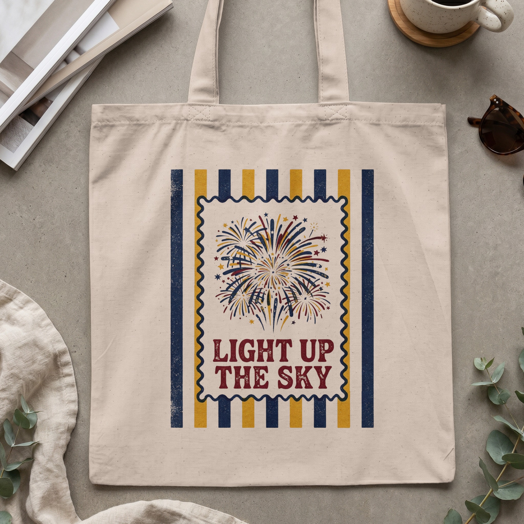 Fourth of July Tote Bag, Independence Day Fireworks Tote, Patriotic Americana 'Light Up The Sky' Reusable Bag - Image 2