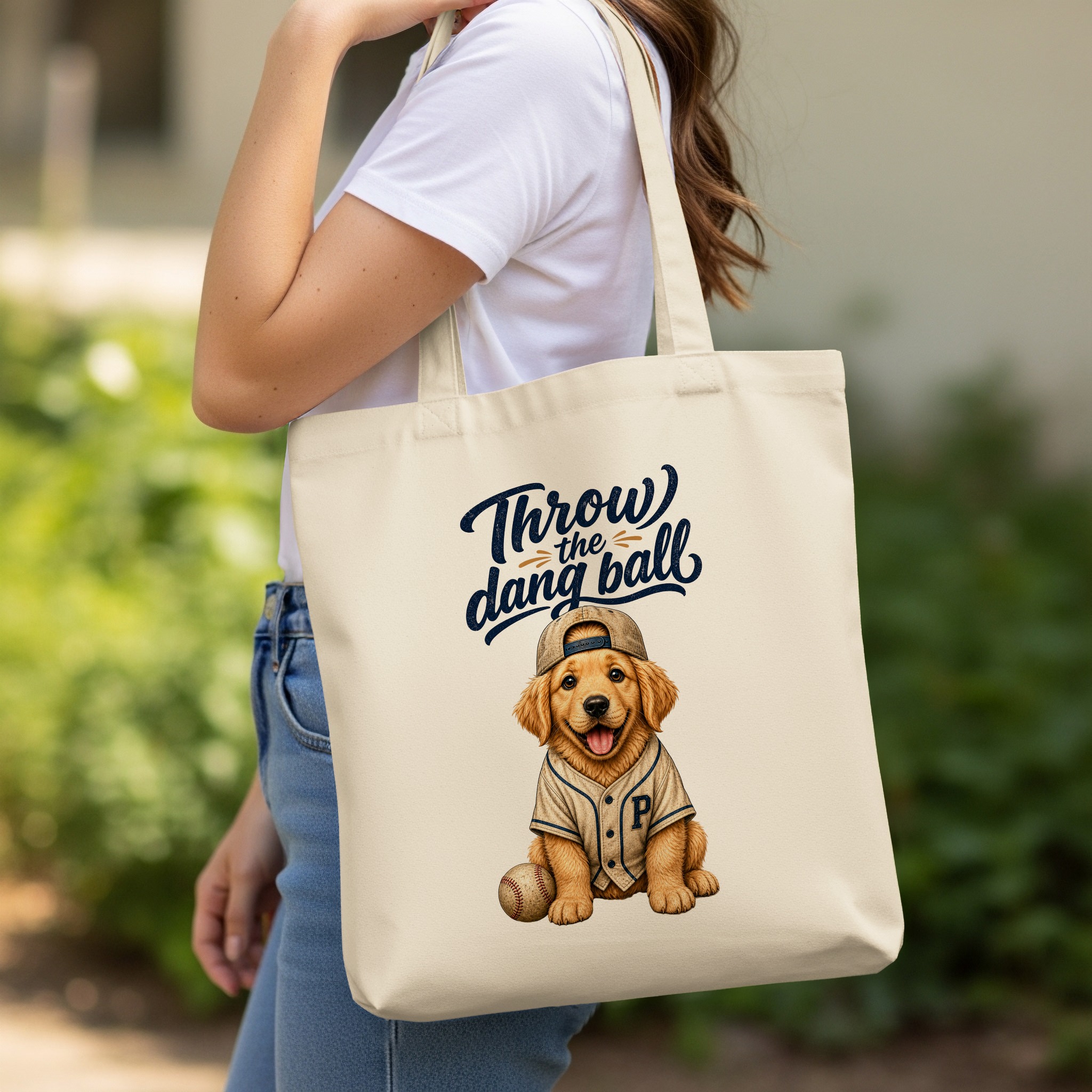 Golden Retriever Tote Bag, Baseball Dog Mom Gift, Throw the Dang Ball Puppy Sports Fan Canvas Carryall, Cute Animal Print - Image 11