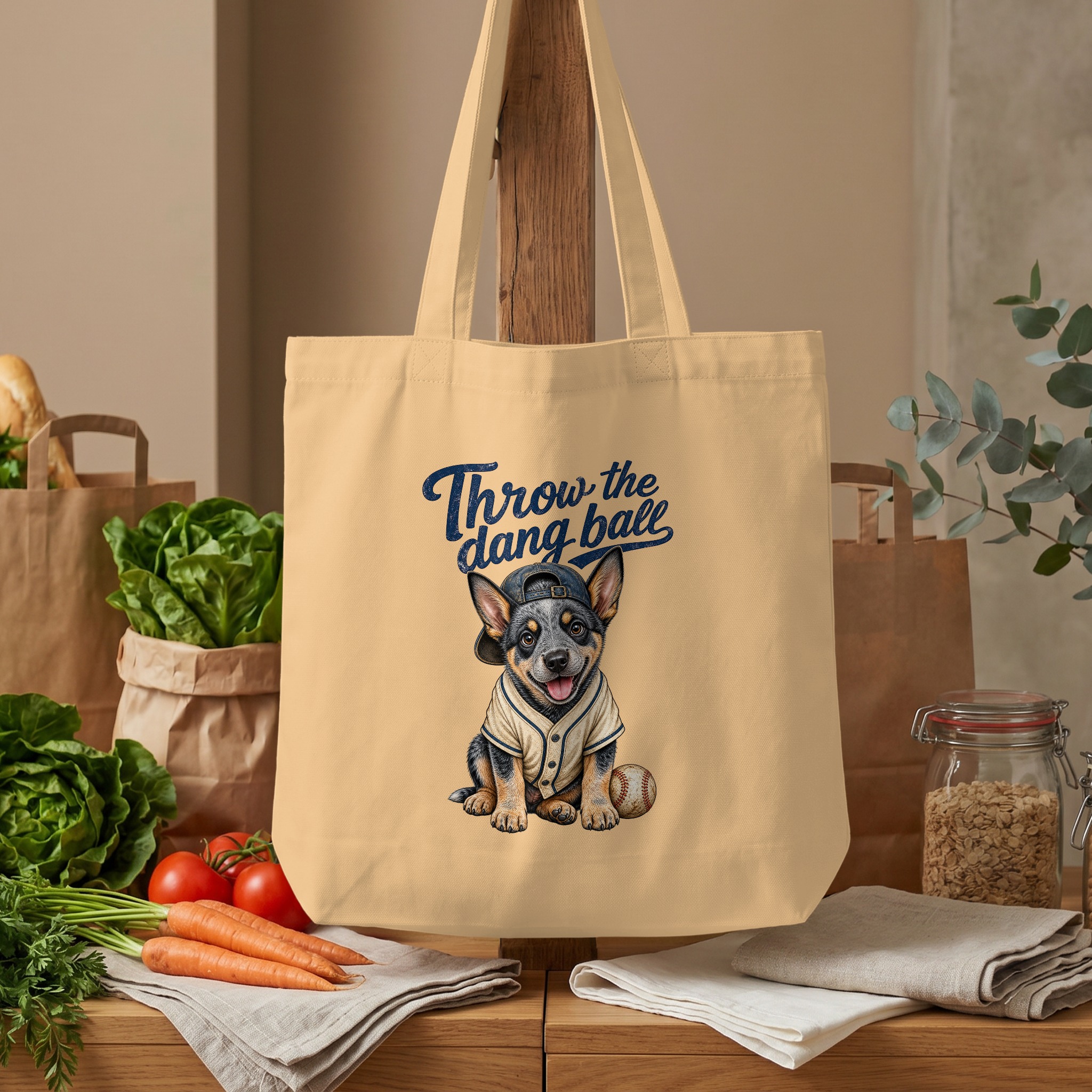 Cute Baseball Puppy Tote Bag, Throw the Dang Ball Puppy Canvas Bag, Sports Dog Lover Gift for Her, Pet Owner - Image 4