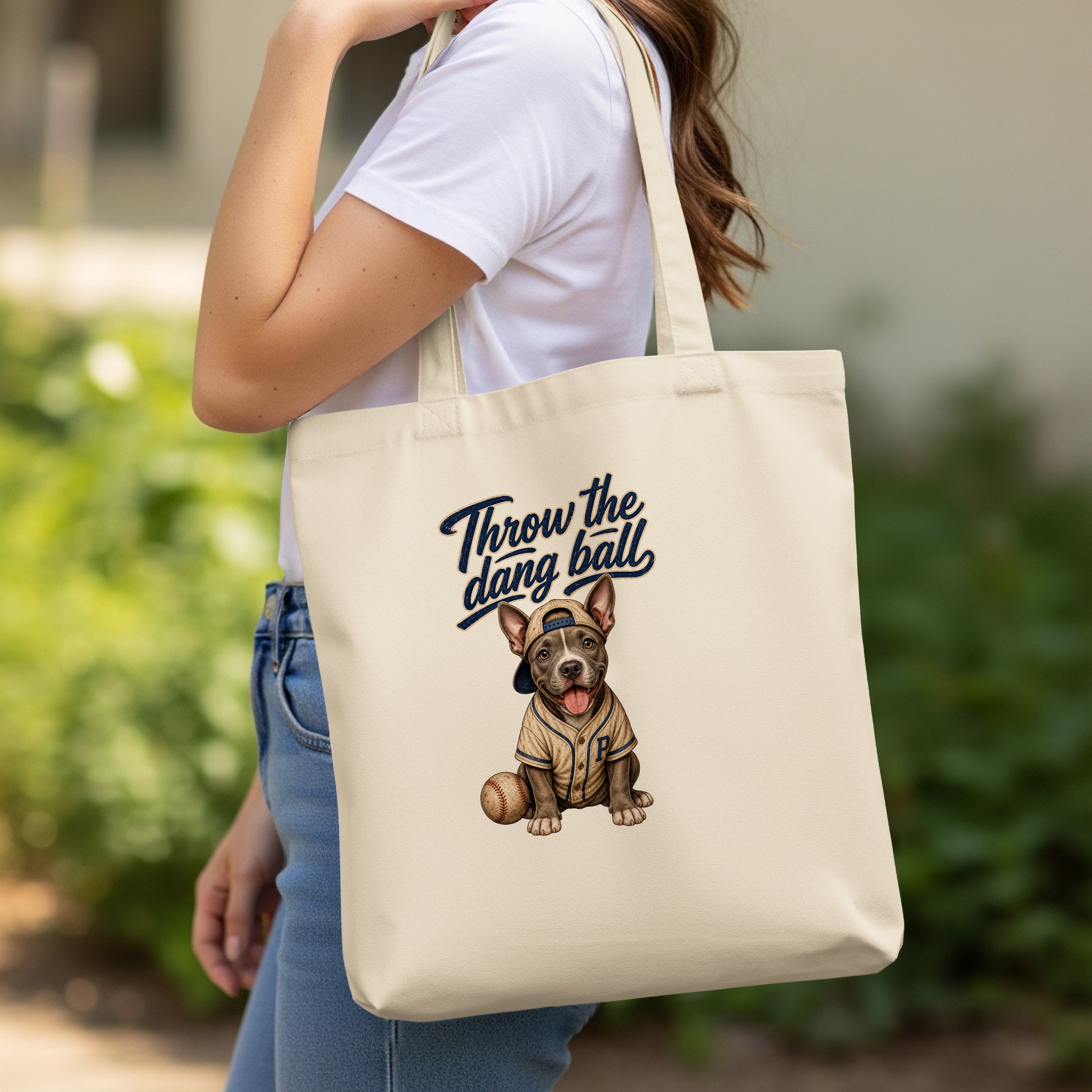 Baseball Dog Tote Bag, 'Throw the Dang Ball' Puppy Lover Reusable Canvas Shopper Bag, Cute Pet Mom Gift - Image 11