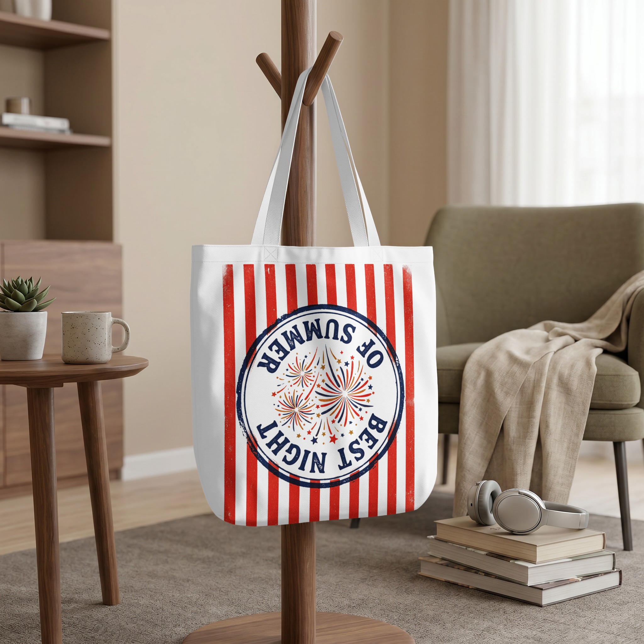 Fourth of July Tote Bag, Best Night of Summer Fireworks Graphic, Patriotic Americana Beach Bag Gift - Image 9