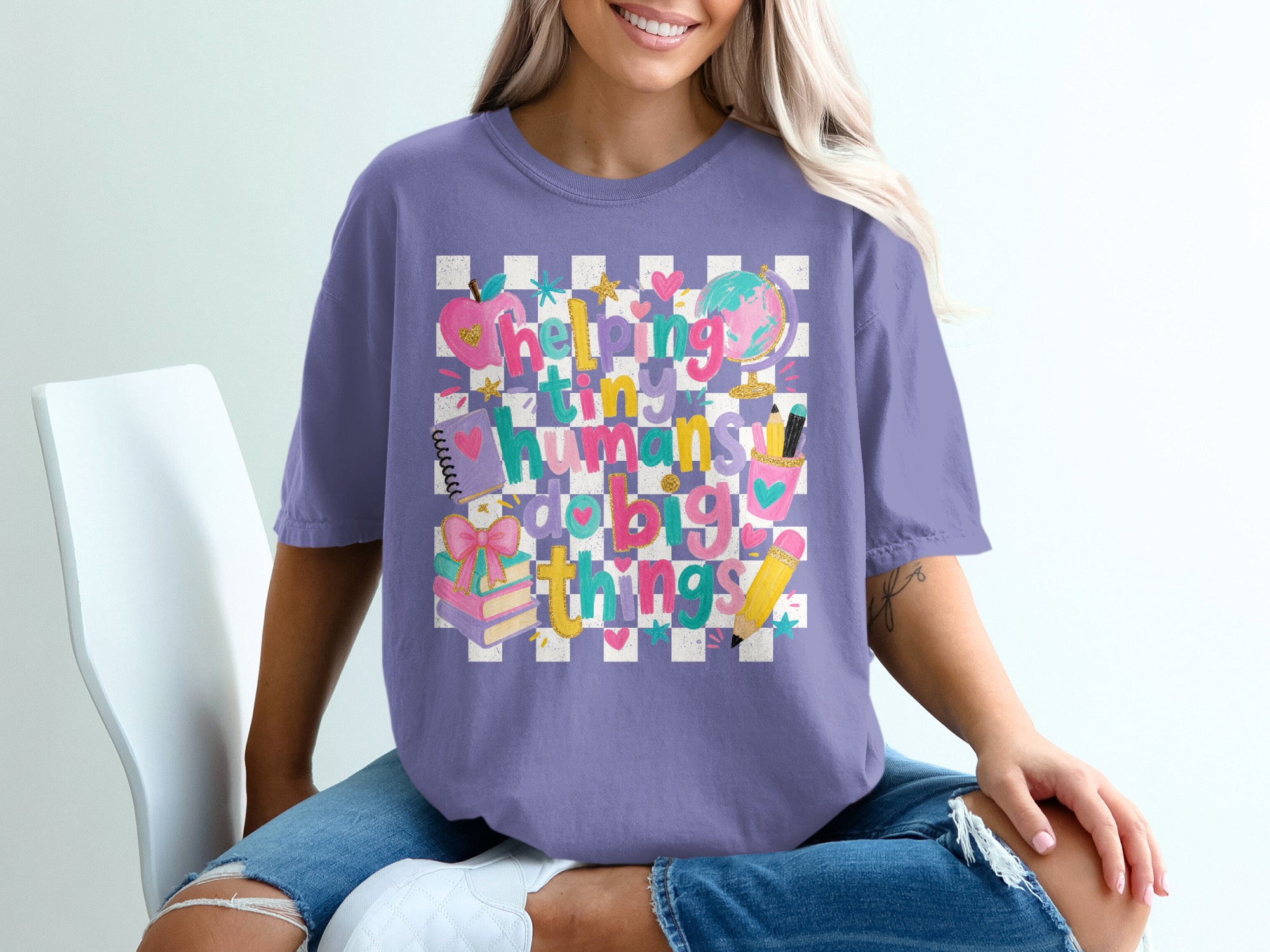 Teacher Appreciation T-Shirt, 'Helping Tiny Humans Do Big Things' Tee, Colorful Educator Gift for Women, Back to School Shirt for Teachers - Image 6
