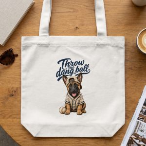 Cute Puppy Baseball Tote Bag, 'Throw the Dang Ball' Dog Lover Gift, Pet Mom Canvas Bag, Funny Puppy Fan Present