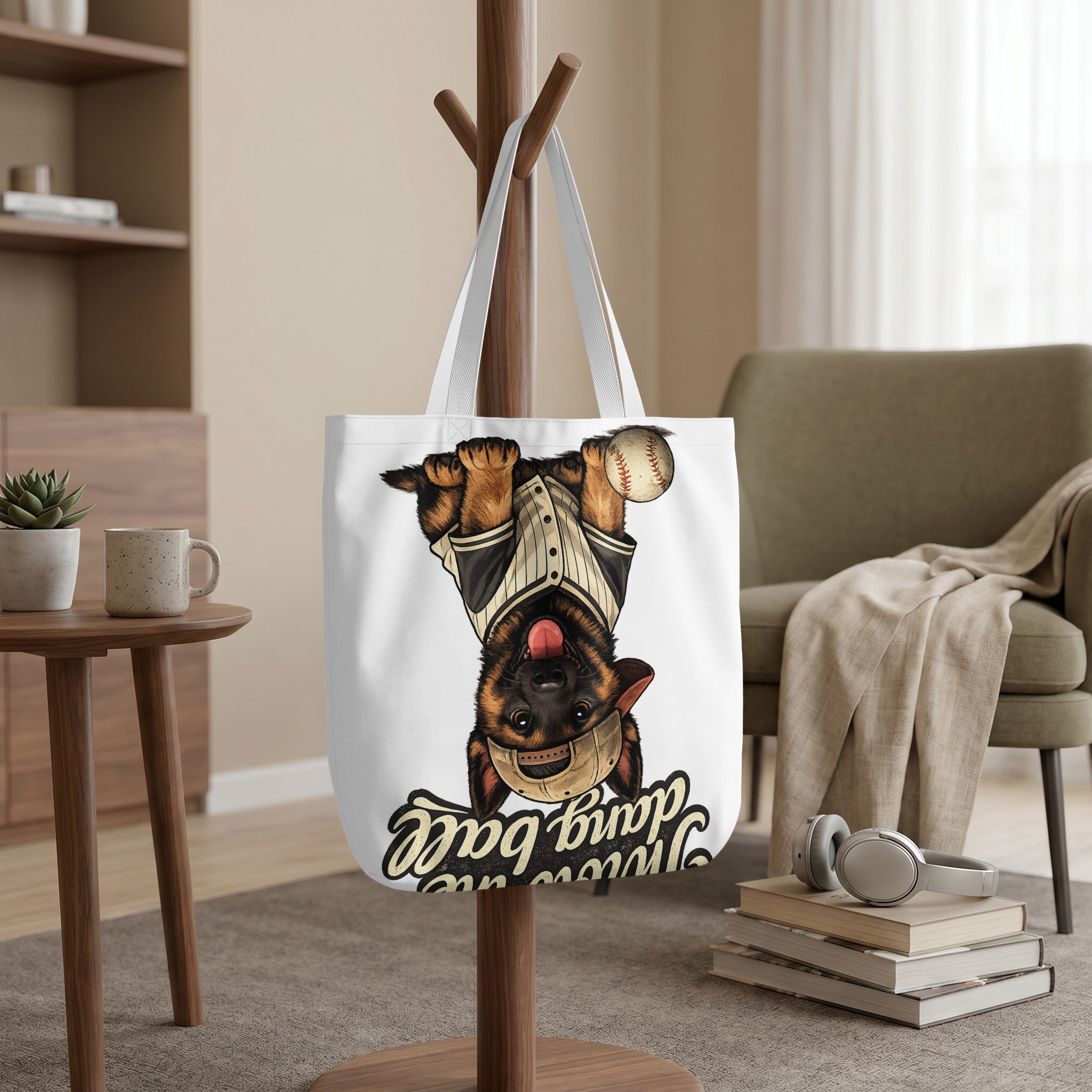 Throw the Dang Ball German Shepherd Tote Bag, Funny Baseball Dog Lover Gift for Dog Mom Dad, Cute Puppy Graphic Animal Canvas Shopper - Image 9