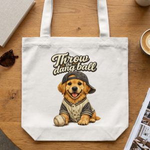 Golden Retriever Tote Bag, Cute Dog Baseball Fan Gift, Funny Puppy Mom Shopper, Throw the Dang Ball Canvas Tote