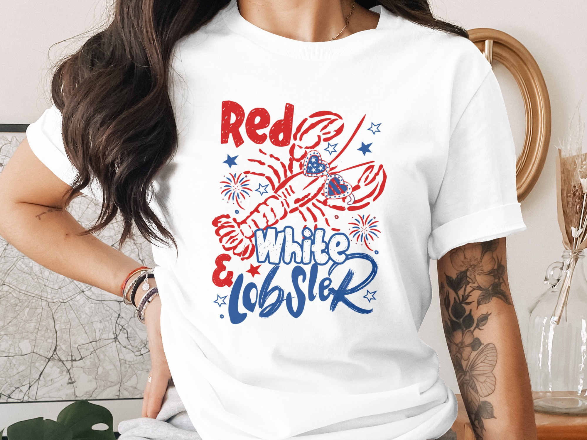Red White and Lobster T-Shirt, Comfort Colors ® Fourth of July Tee, Patriotic Seafood Lover Shirt, Summer Beach Vacation Outfit, American