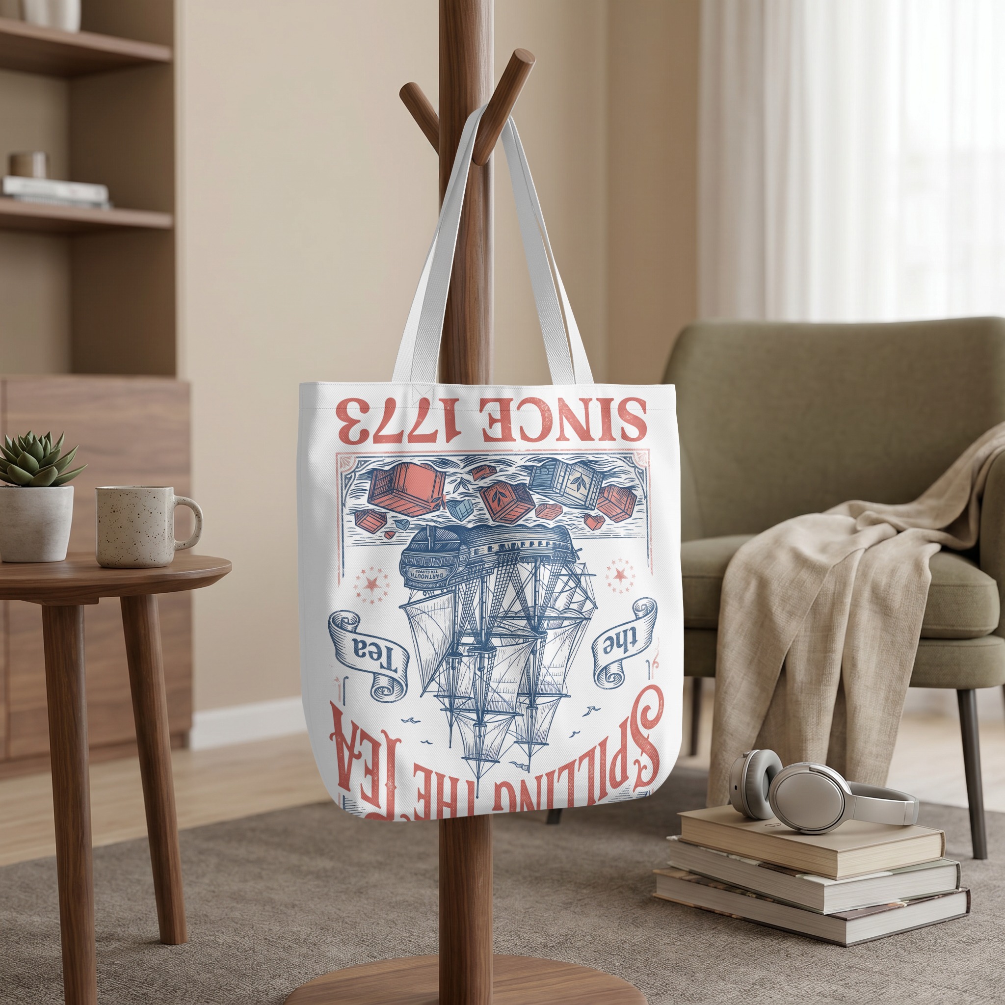 Spilling The Tea Since 1773 Tote Bag, Boston Tea Party Historic Ship Canvas Bag, Funny History Lover Gift, Vintage Graphic Book Bag - Image 9