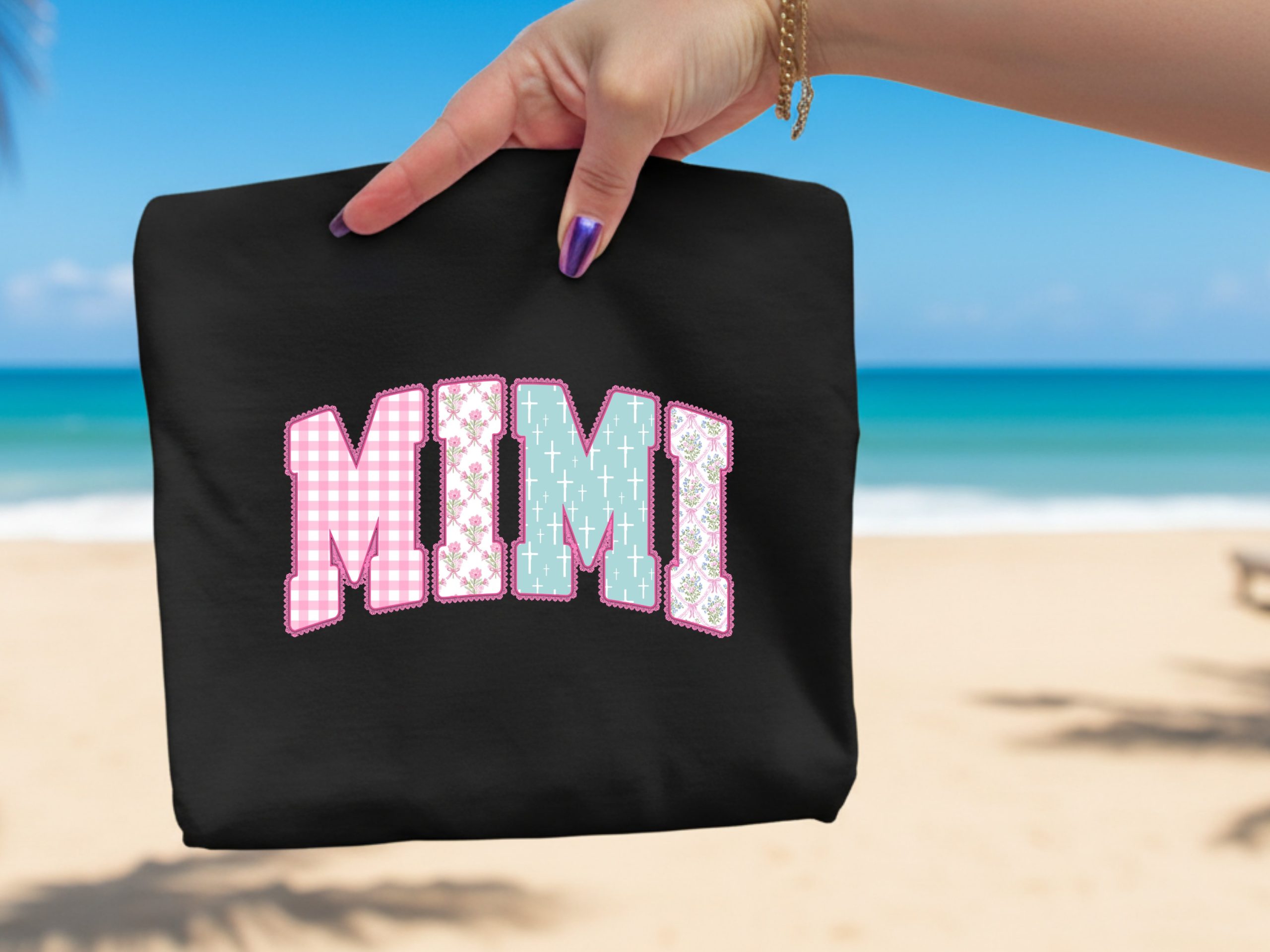 Mimi T-Shirt, Comfort Colors ® Grandparent Gift, Shabby Chic Mimi Shirt, Floral Gingham Cross Design, Christian Grandma Apparel - Image 2