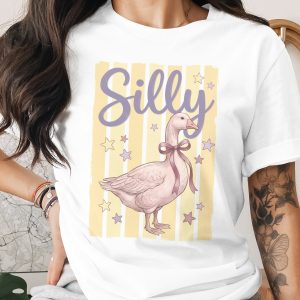Silly Goose T-Shirt, Cute Whimsical Farm Animal Tee with Pink Ribbon, Cottagecore Aesthetic Graphic Design, Funny Quirky Bird Lover Gift For
