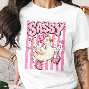 Sassy Duck T-Shirt, Comfort Colors ® Western Boots Shirt, Cute Coquette Animal Pink Bow Graphic Tee, Gift for Her
