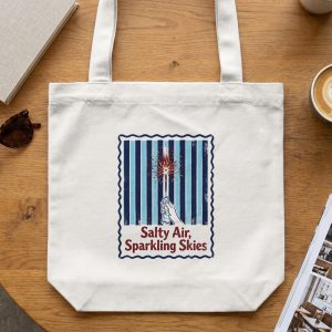 Salty Air Sparkling Skies Tote Bag, Vintage Beach Summer Vacation Market Tote, Coastal Aesthetic Shopper Gift