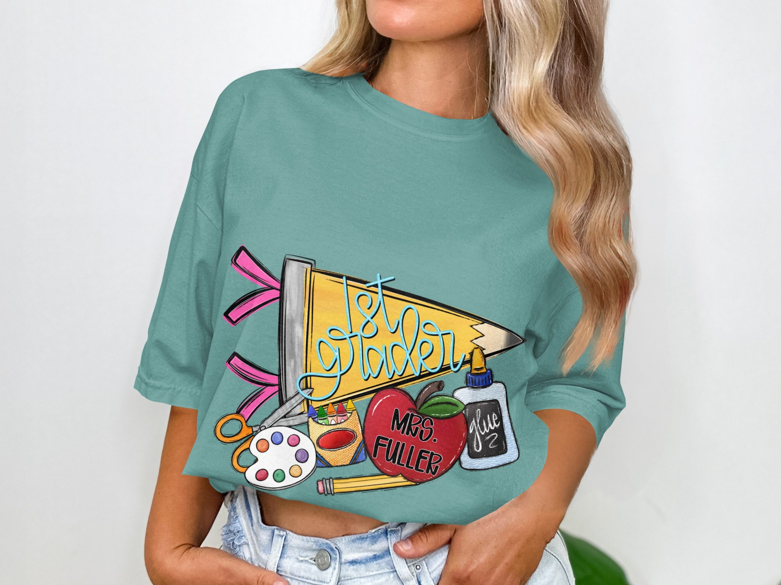 First Grader Teacher T-Shirt, Back to School Personalized Educator Gift, 1st Grade Student Shirt, School Supplies Tee, End of Year - Image 3