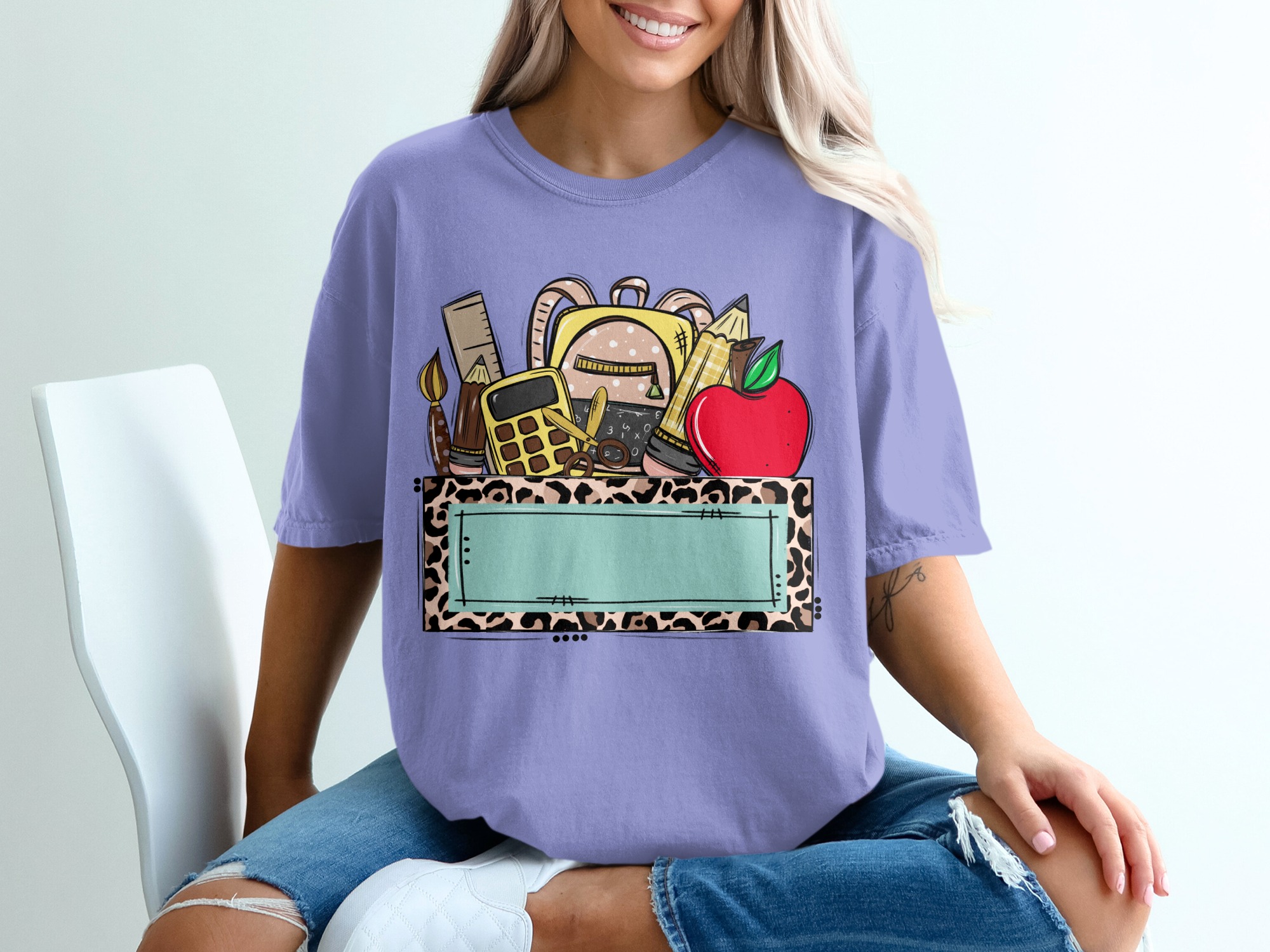 Personalized Teacher T-Shirt, Custom School Supplies & Leopard Print Frame Tee, Back to School Educator Gift Shirt - Image 18