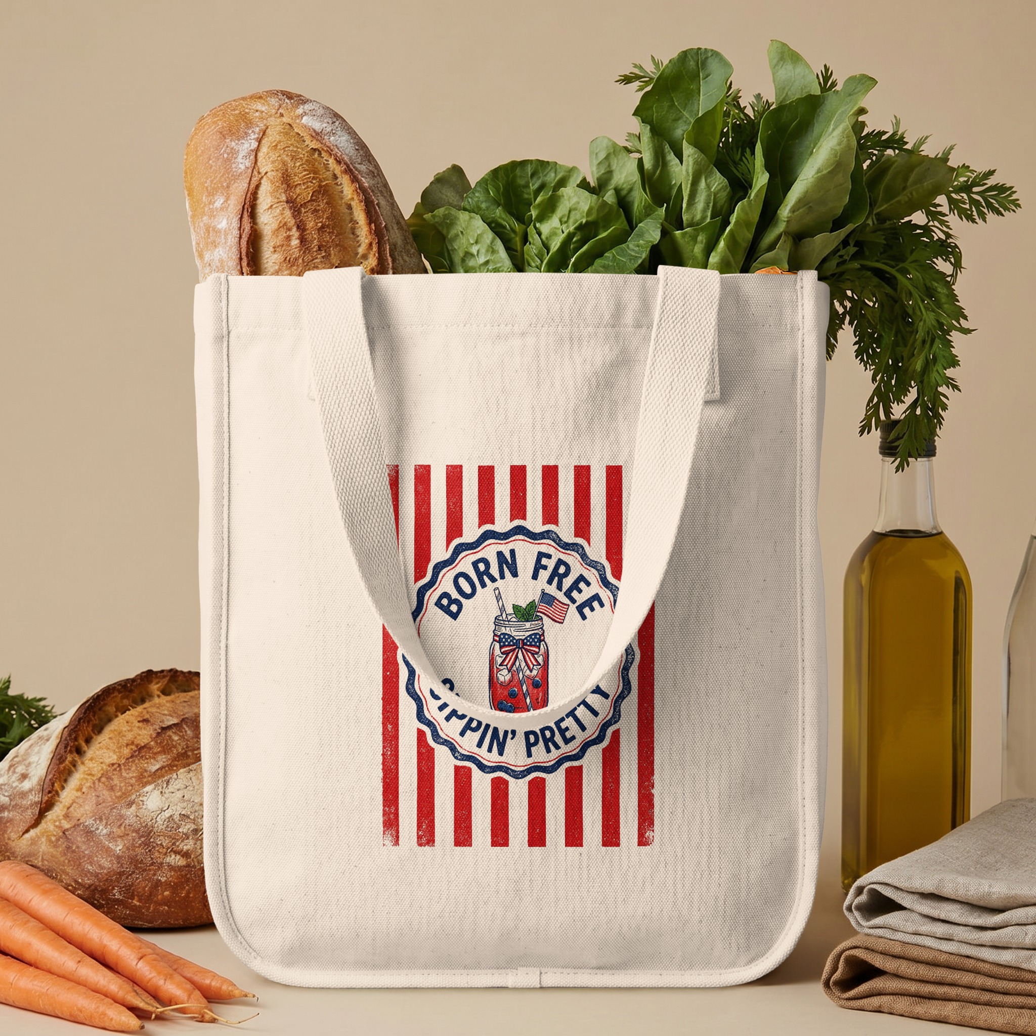 Born Free Sippin' Pretty Patriotic Tote Bag | Vintage Americana Summer Beach Bag | 4th of July Gift for Her - Image 6