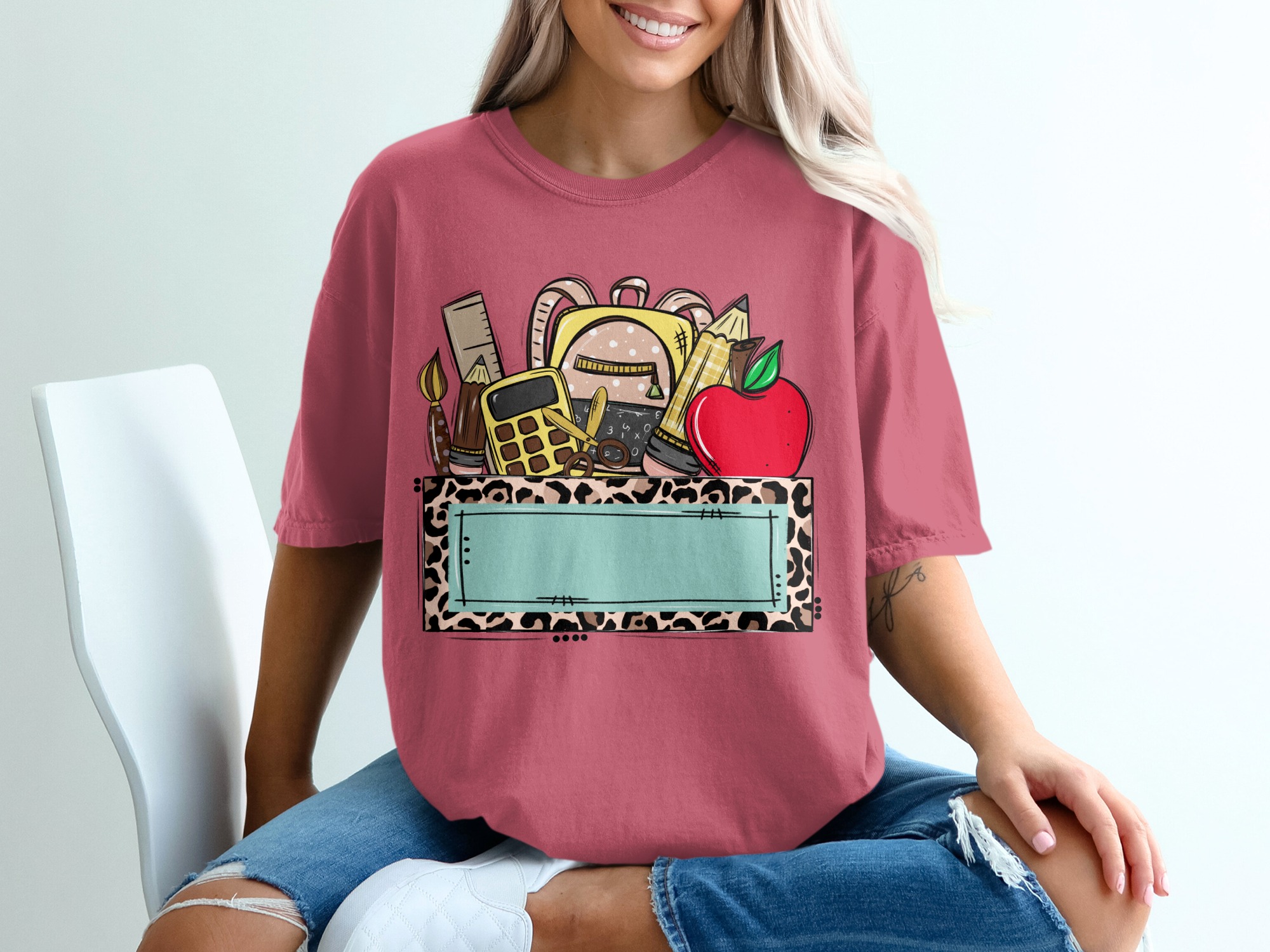 Personalized Teacher T-Shirt, Custom School Supplies & Leopard Print Frame Tee, Back to School Educator Gift Shirt - Image 15