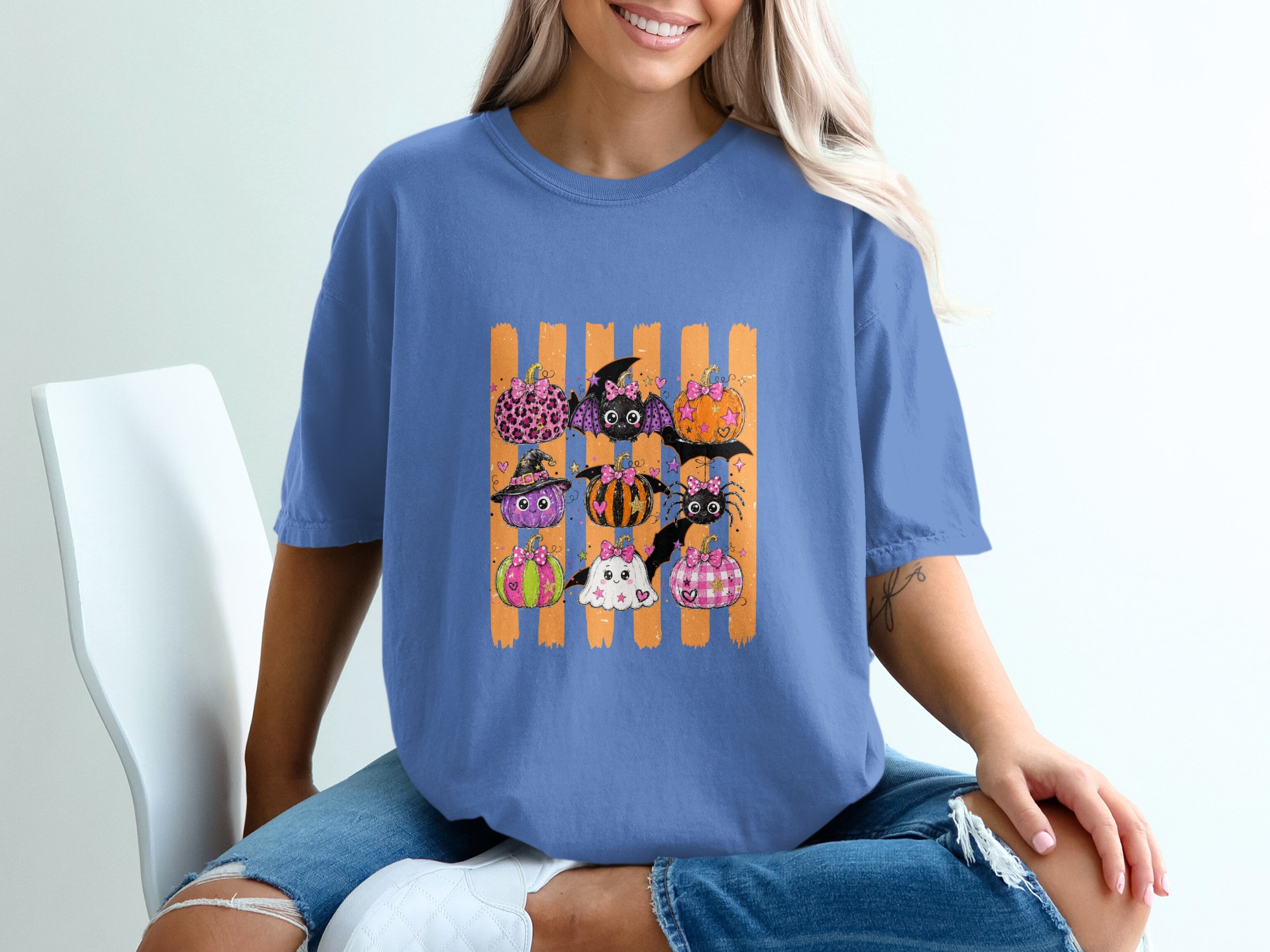 Cute Spooky Pumpkins Halloween T-Shirt for Women, Adorable Pastel Goth Trick or Treat Shirt for Fall Season - Image 9
