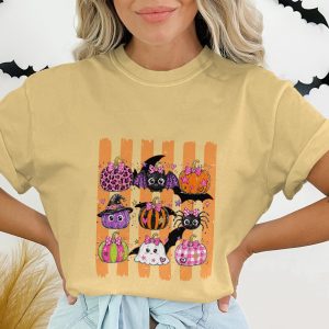 Cute Spooky Pumpkins Halloween T-Shirt for Women, Adorable Pastel Goth Trick or Treat Shirt for Fall Season