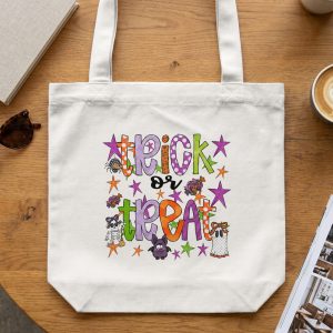 Halloween Trick or Treat Tote Bag - Cute Kids Spooky Candy Carrier with Ghosts, Bats, and Skeletons for Festive Fun