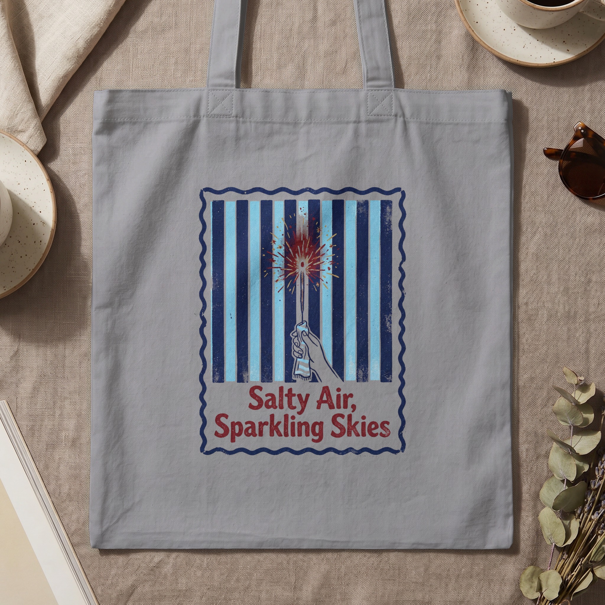 Salty Air Sparkling Skies Tote Bag, Vintage Beach Summer Vacation Market Tote, Coastal Aesthetic Shopper Gift - Image 3