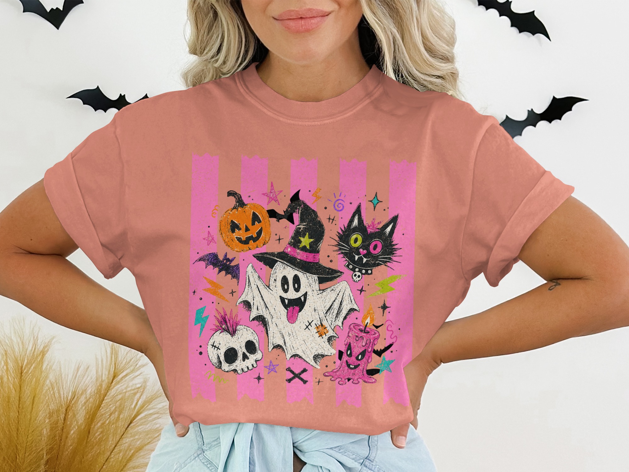 Spooky Cute Ghost Halloween T-Shirt | Pastel Goth Witchy Vibes Tee | Retro Trick or Treat Emo Style Top for Women Girls - Image 2