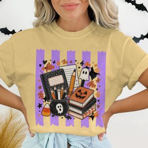 Spooky Teacher Halloween Shirt | Cute School Supplies Books Ghost Pencil Fall Educator Gift | Back to School T-Shirt