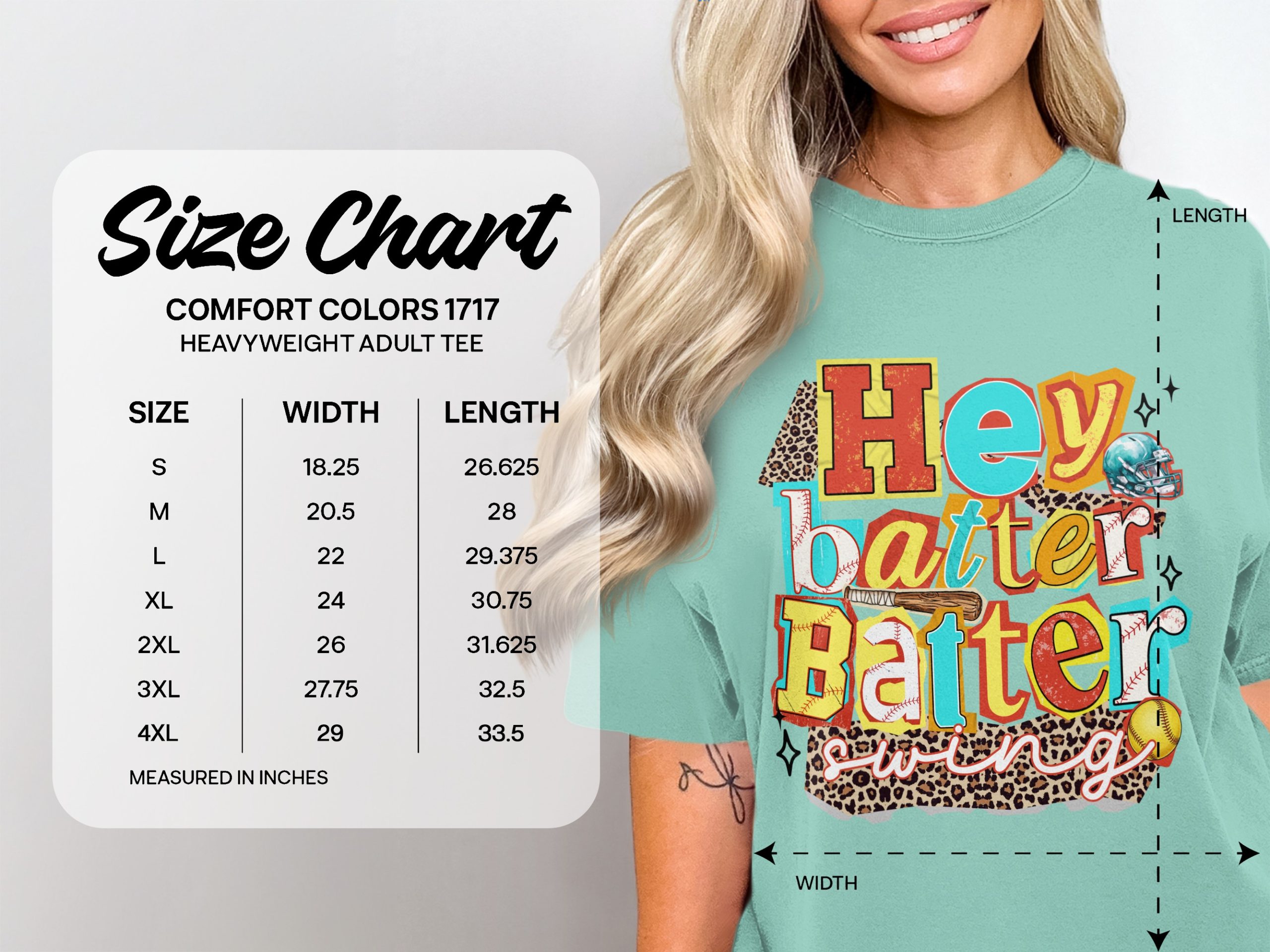 Hey Batter Swing T-Shirt, Comfort Colors ® Baseball Mom Tee, Game Day Softball Shirt, Distressed Leopard Print Fan Gift, Retro Sports - Image 4