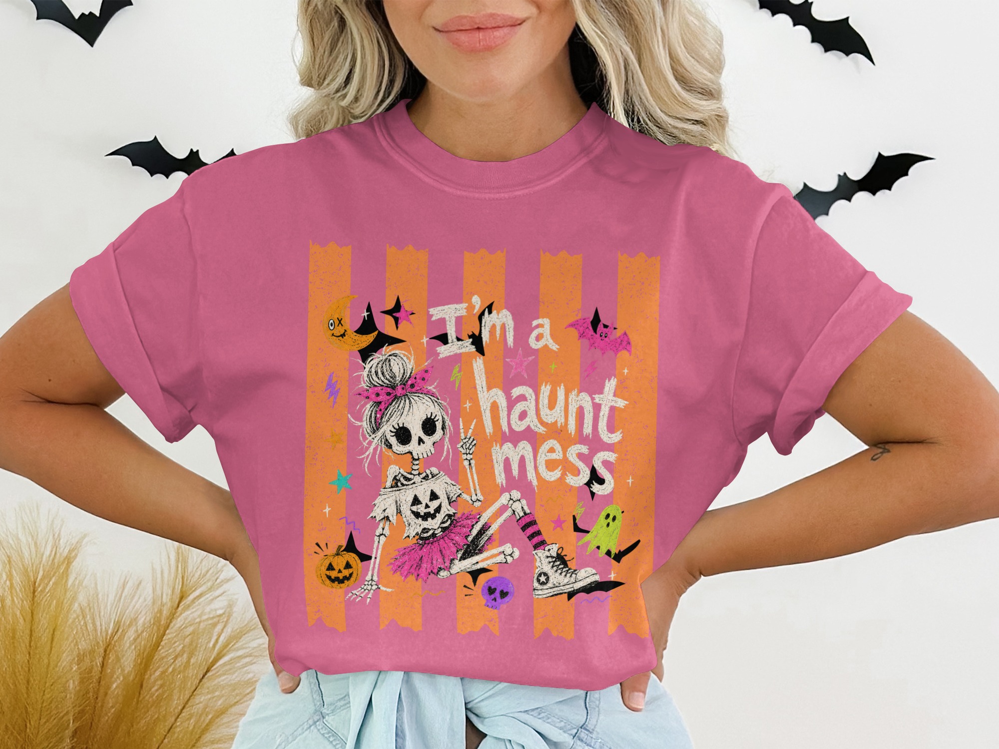 Spooky Cute Haunt Mess Skeleton Girl T-Shirt, Kawaii Pastel Goth Halloween Tee, Fun Y2K Fall Season Shirt for Women & Teens - Image 13