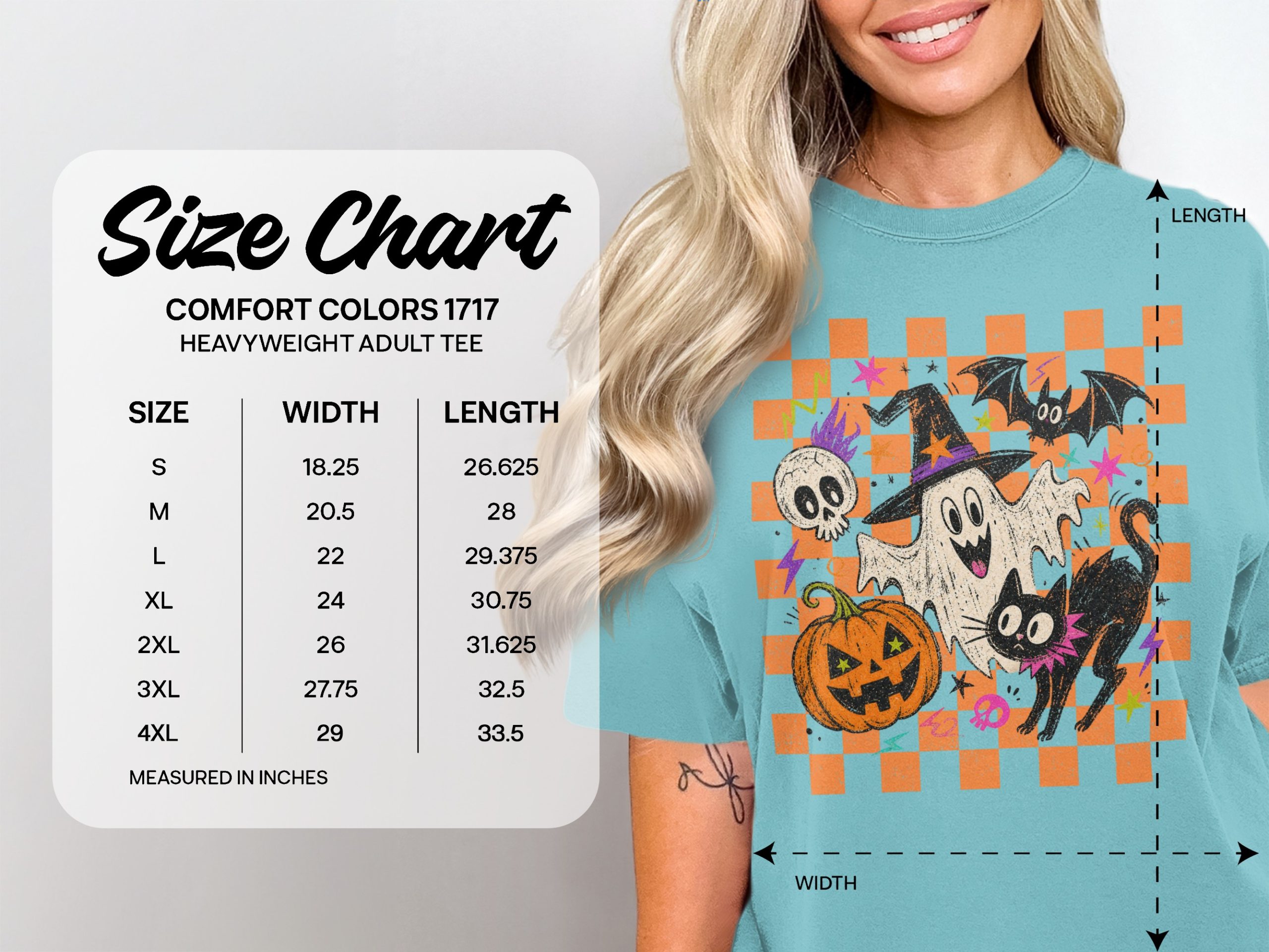 Spooky Cute Halloween T-Shirt, Retro Checkered Ghost Pumpkin Black Cat Shirt, Funky Spooky Season Tee, Fall Vibes Unisex Graphic Tee - Image 6