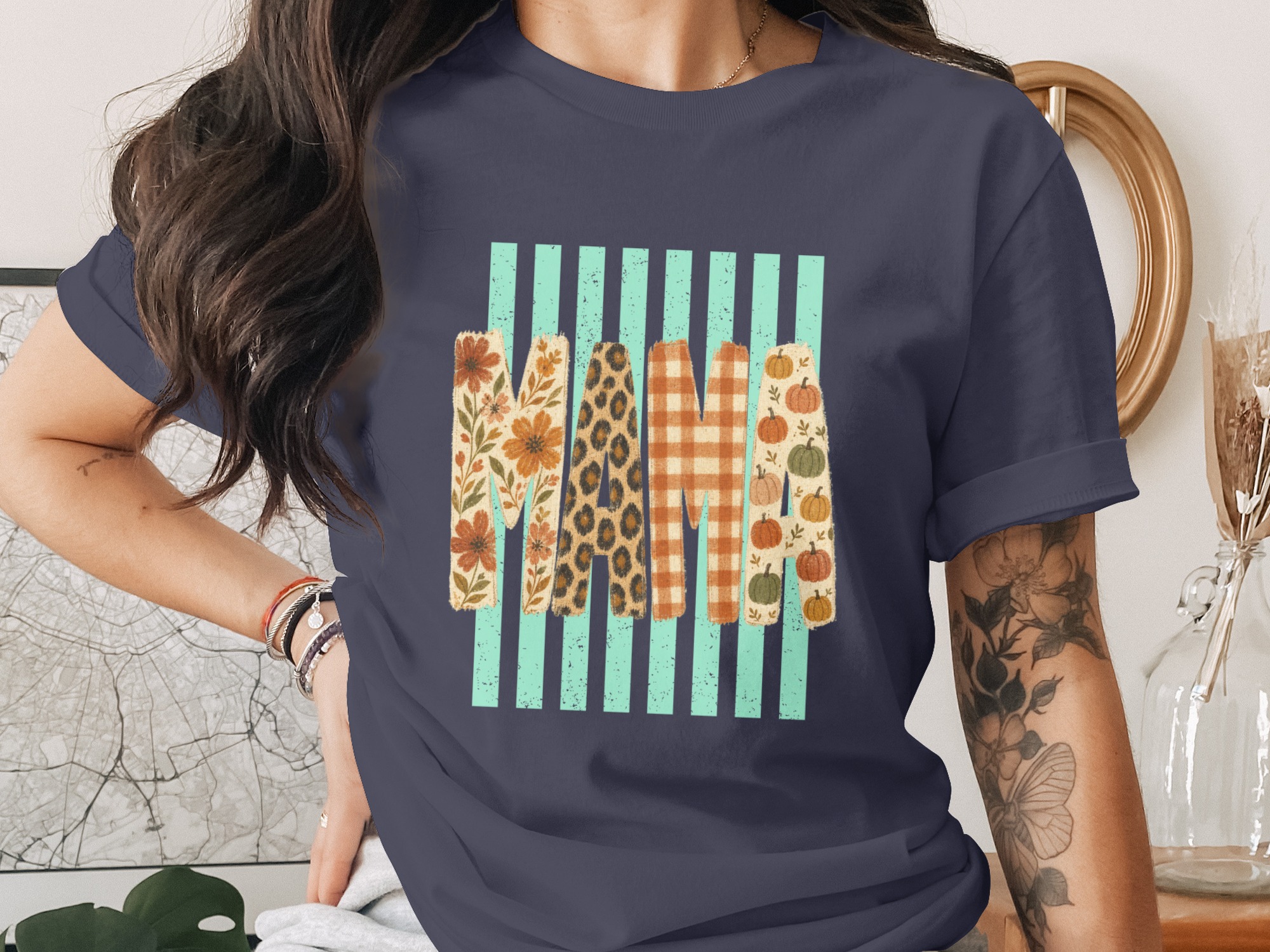 Fall Mama T-Shirt, Leopard Print Mama Tee, Pumpkin Mama Top, Boho Floral Autumn Plaid Mom Shirt, New Mom Gift - Image 12