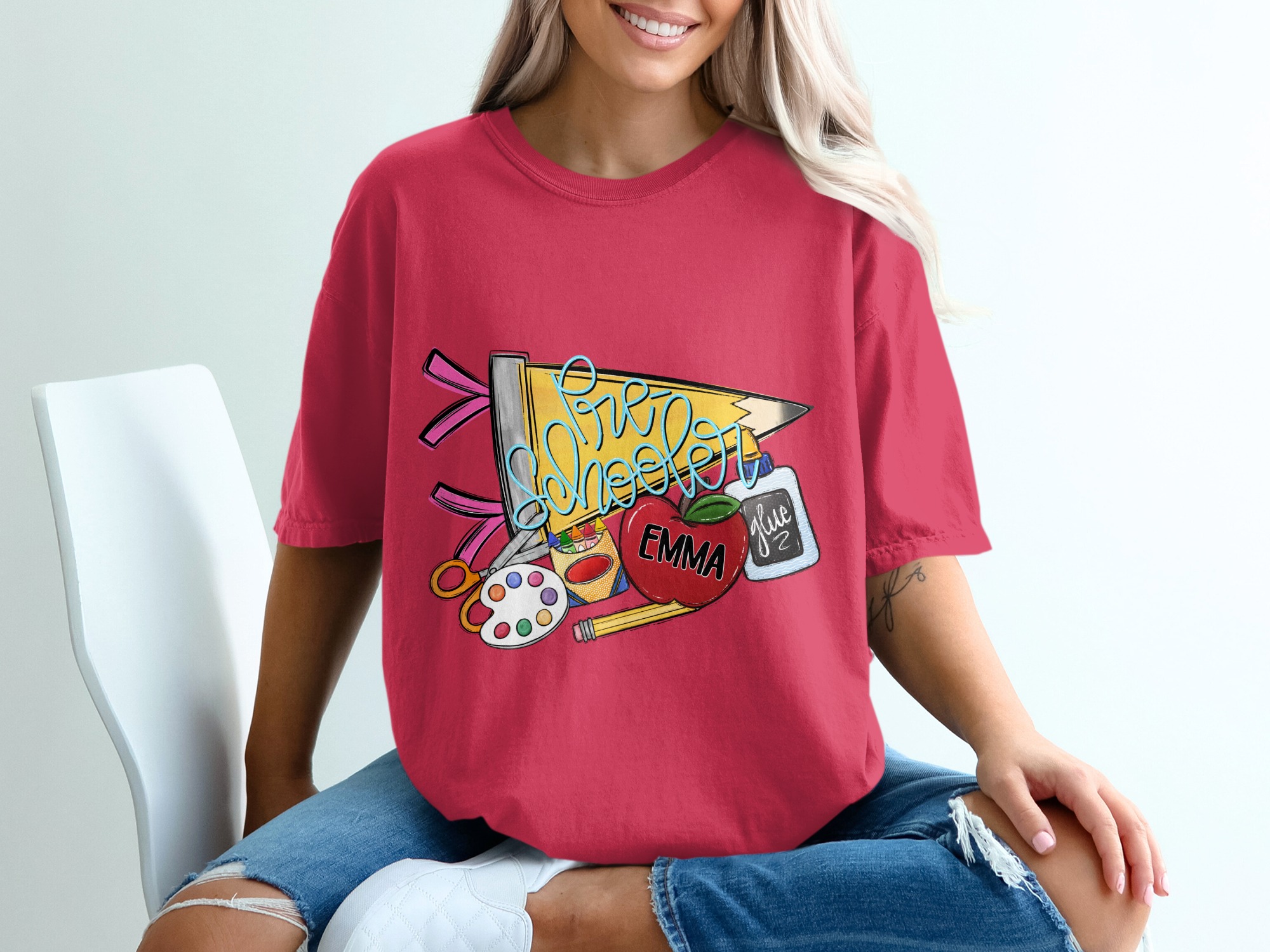 Happy Pre-Schooler Personalized T-Shirt | Custom Name First Day of School Tee | Back to School Gift for Kids & Teachers, Cute Student Top - Image 14