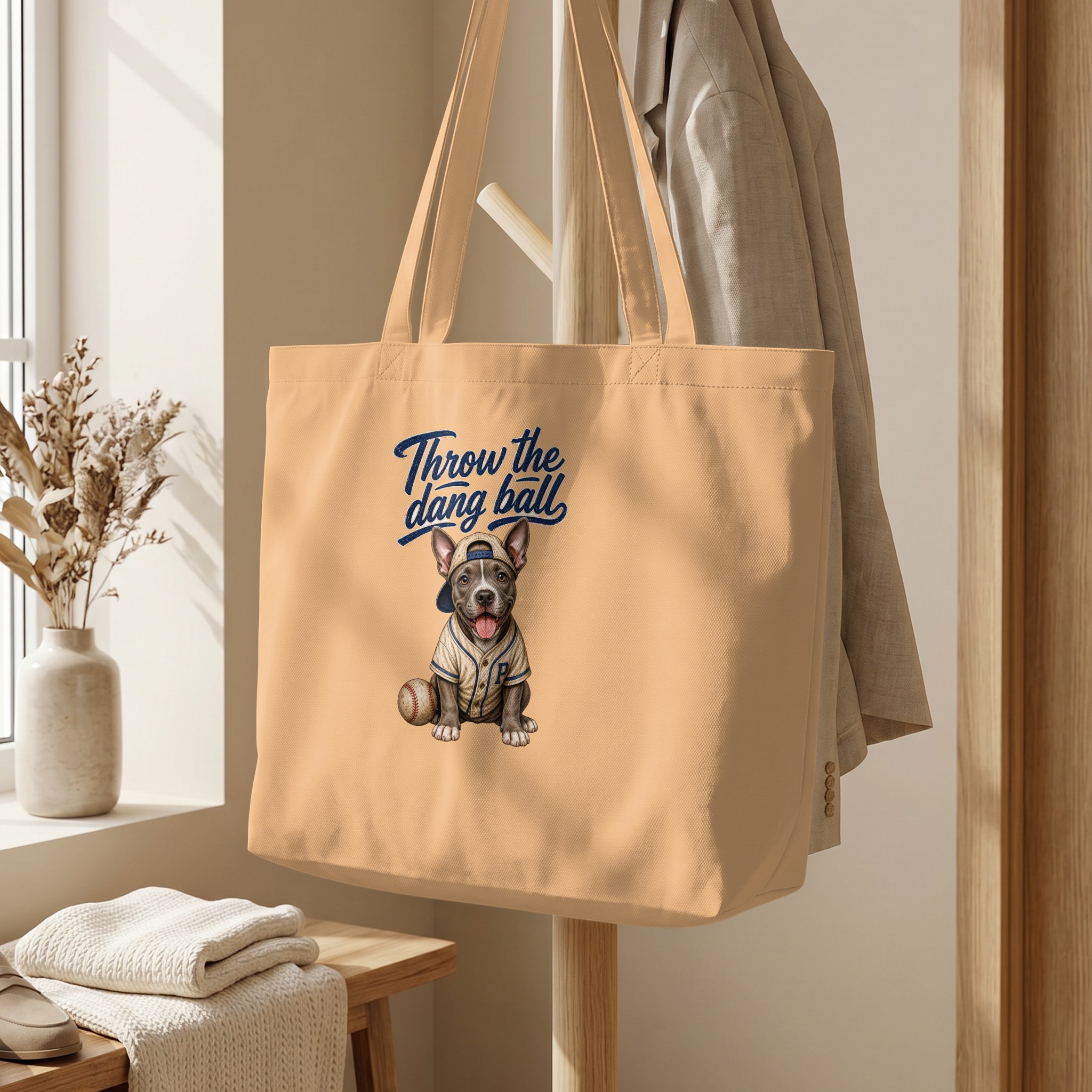 Baseball Dog Tote Bag, 'Throw the Dang Ball' Puppy Lover Reusable Canvas Shopper Bag, Cute Pet Mom Gift - Image 5