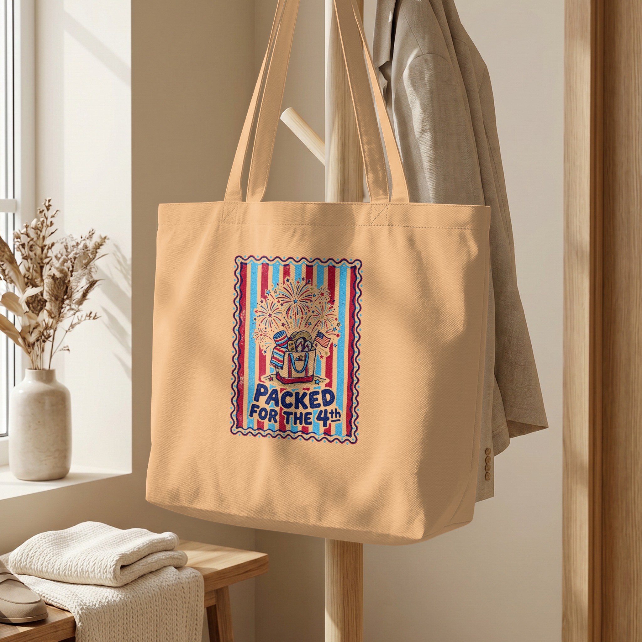 Packed for the 4th Tote Bag | Patriotic July Fourth Beach Bag | Vintage Americana Summer Tote Gift | Independence Day Firework Reusable Bag - Image 5
