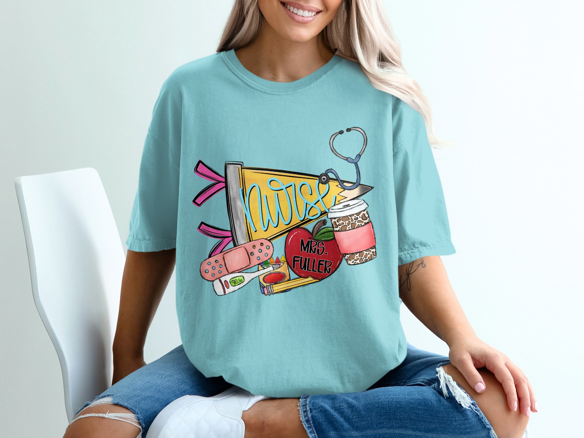 Nurse & Teacher Appreciation T-Shirt | Stethoscope, Apple, Coffee & Bandage Tee | Thoughtful RN Gift & Educator Shirt - Image 19
