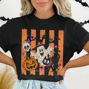 Retro Happy Halloween T-Shirt, Spooky Season Ghost Tee, Cute Pumpkin Black Cat Shirt, Vintage Fall Spooky Graphic TShirt Gift