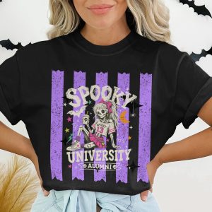 Spooky University Alumni Y2K Skeleton T-Shirt, Pastel Goth Halloween Graphic Tee, Retro Fall Season Spooky Cute Shirt, Halloween Party Gift