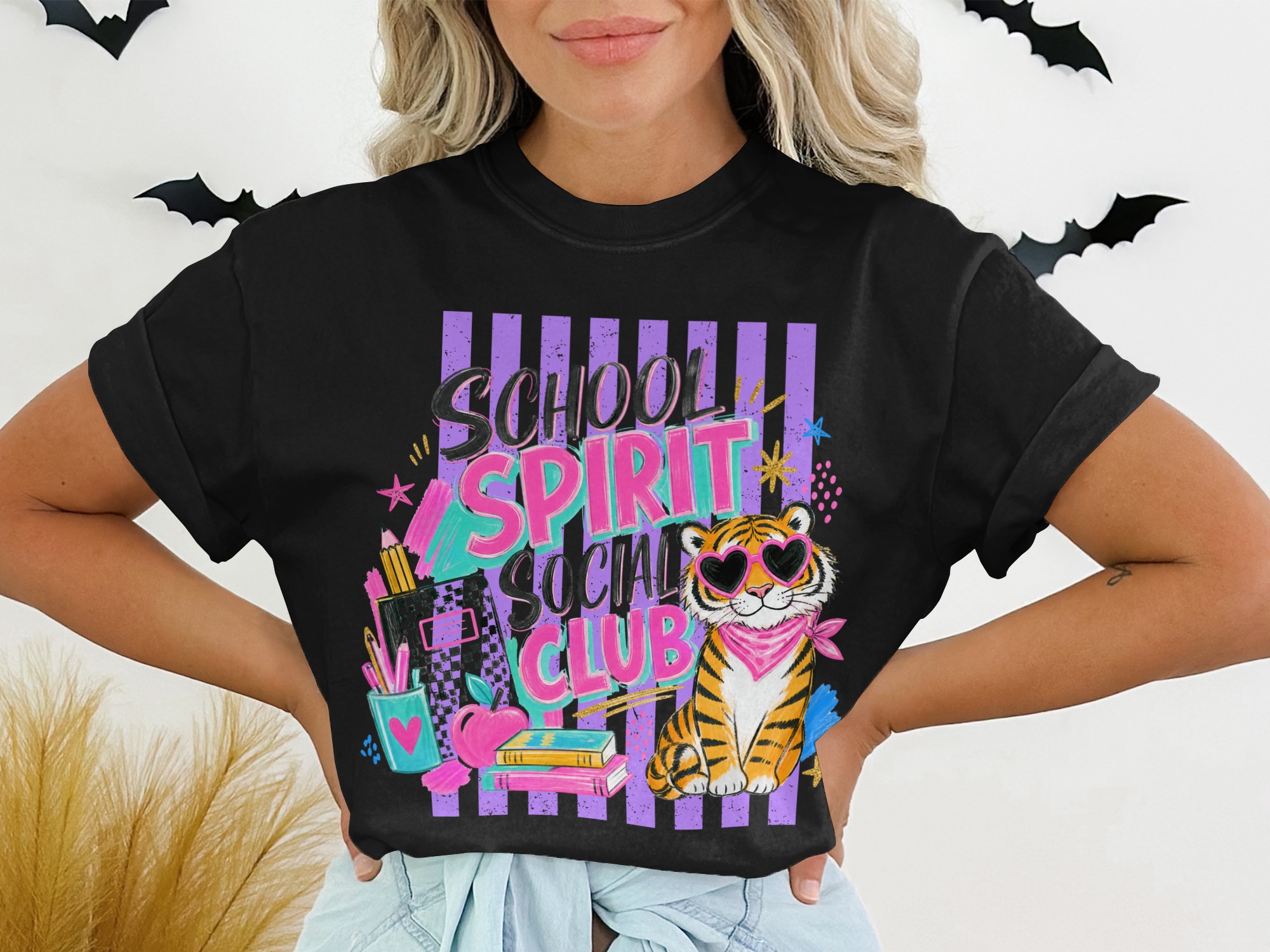 School Spirit Social Club T-Shirt, Retro Tiger Sunglasses Tee, 90s Style Back To School Shirt, Teacher Student Gift