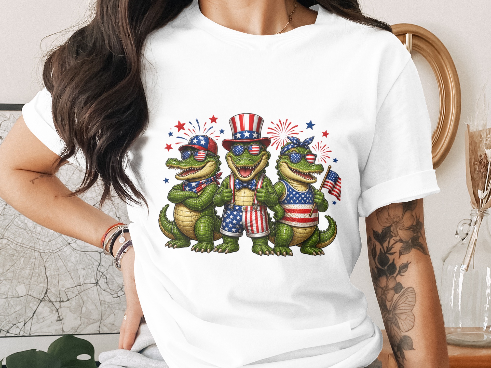 Patriotic Alligator T-Shirt, Comfort Colors ®, Fourth of July Celebration Tee, Funny USA Swamp Animals, Summer Party Shirt, American Flag