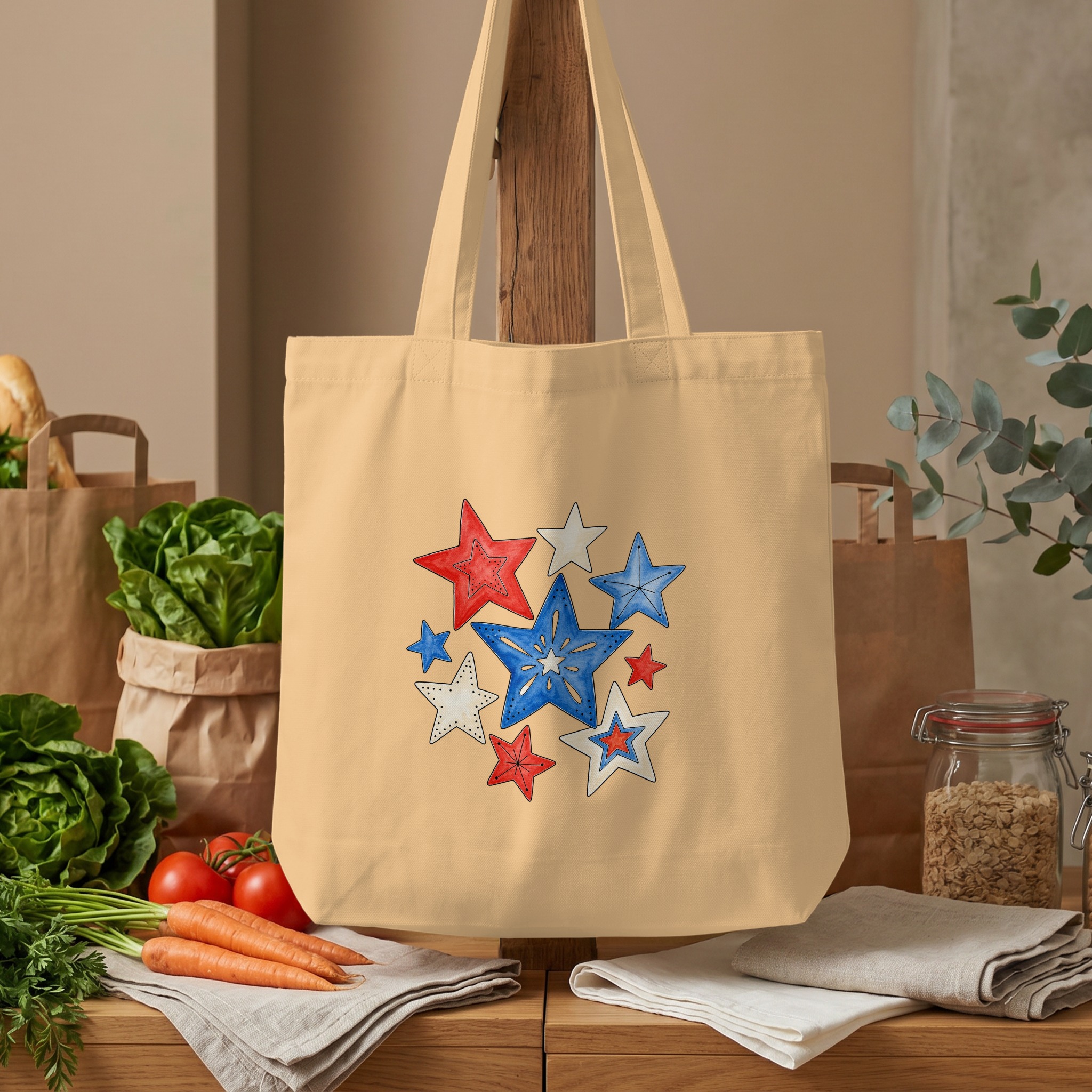 Patriotic Americana Stars Tote Bag | Red White & Blue Star Shopping Bag, USA Pride Beach Tote Gift - Image 4