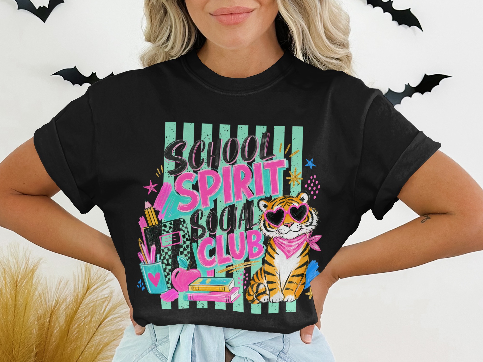School Spirit Social Club T-Shirt, Cool Teacher Student Gift, Retro Tiger Graphic Tee, Y2K Vibes, Back to School Apparel