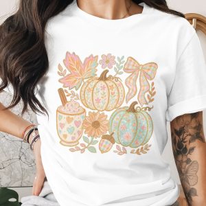 Comfort Colors ® Fall Pumpkin Spice Latte T-Shirt, Pastel Autumn Shirt, Plaid Bow Sweatshirt, Fall Leaves Tee