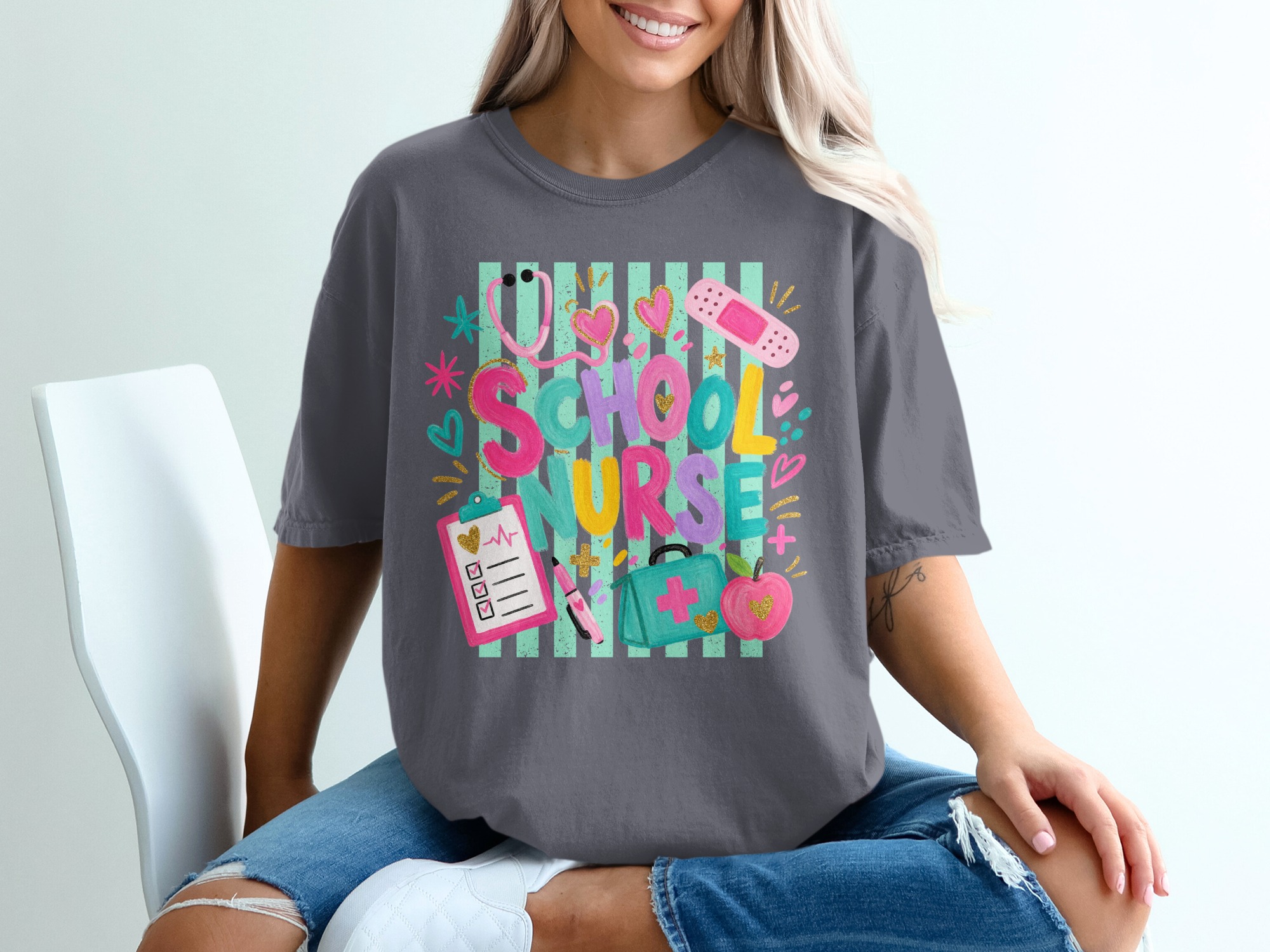 School Nurse T-Shirt, Colorful RN Appreciation Tee, Cheerful Healthcare Worker Gift, Registered Nurse Life Top for Back to School & - Image 2
