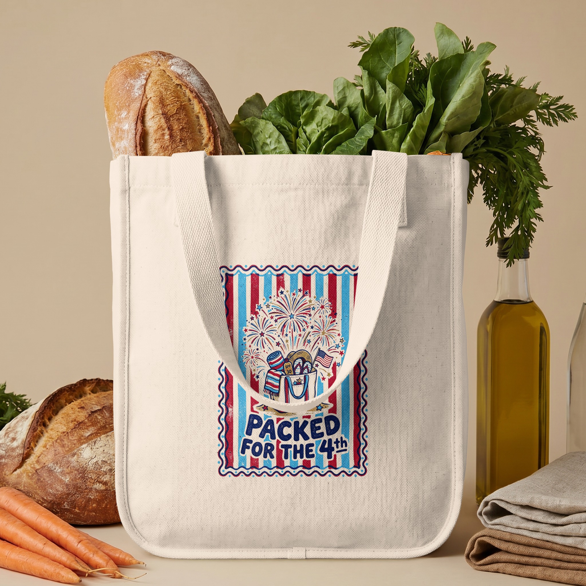 Packed for the 4th Tote Bag | Patriotic July Fourth Beach Bag | Vintage Americana Summer Tote Gift | Independence Day Firework Reusable Bag - Image 6