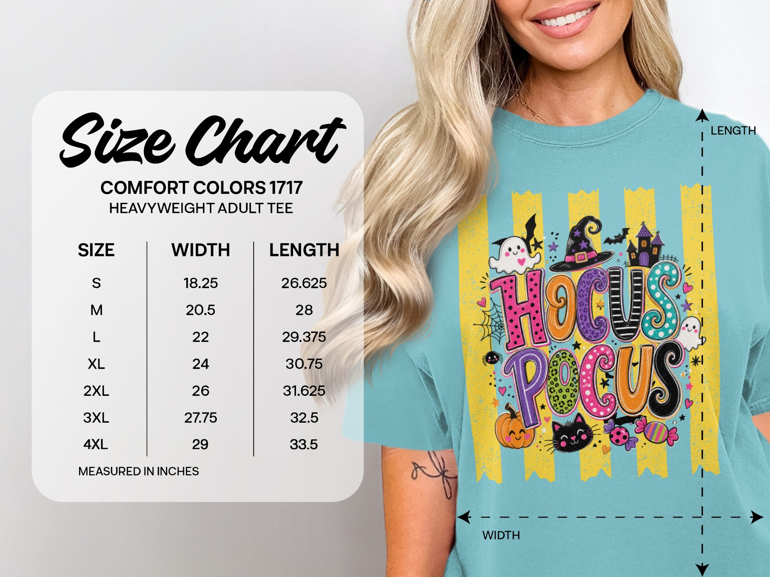 Hocus Pocus Halloween T-Shirt | Cute Spooky Season Witch Tee with Ghosts, Pumpkin, Black Cat & Bats | Fall Party Top for Women - Image 11