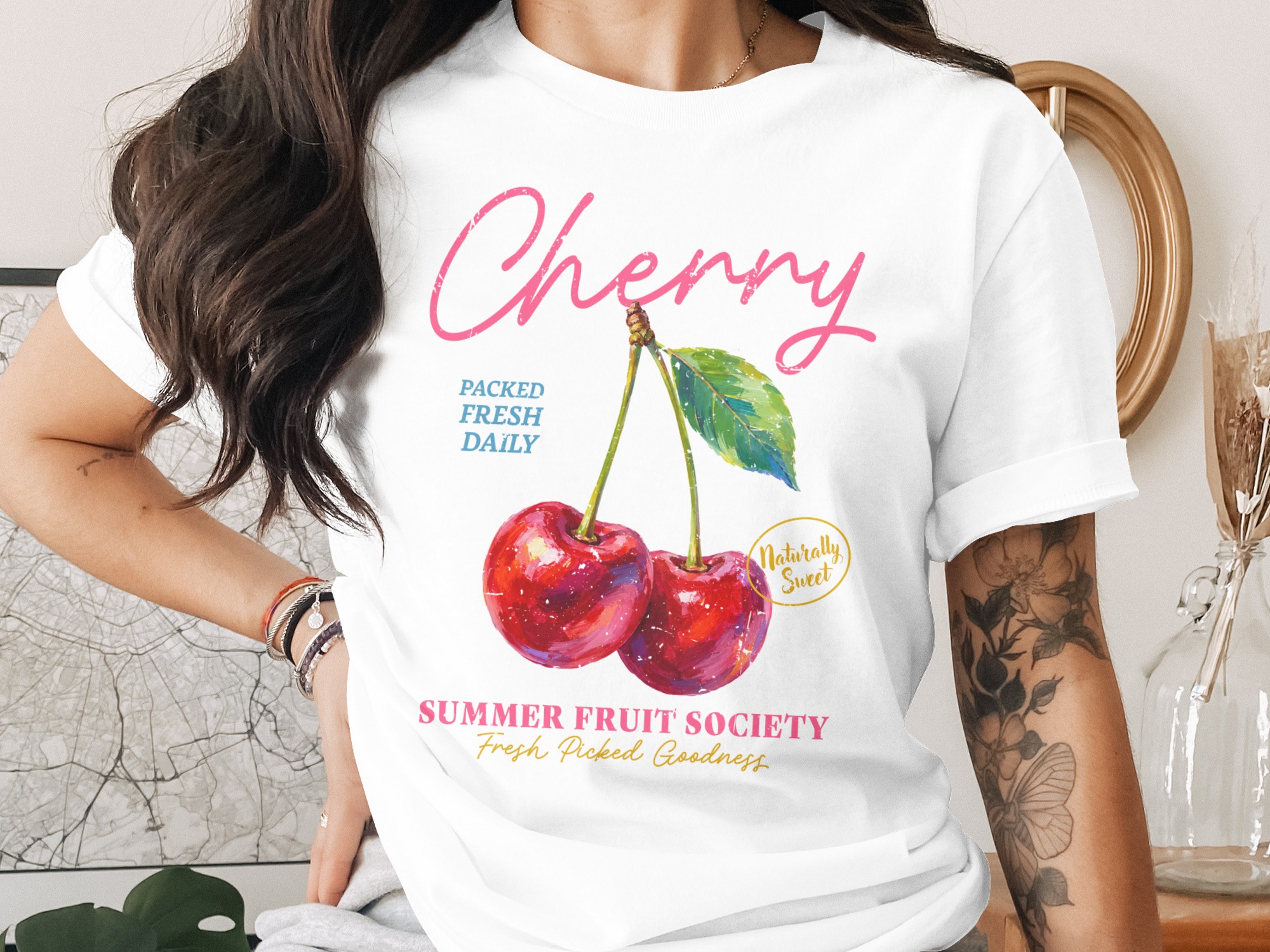Cherry Summer Fruit Society T-Shirt, Packed Fresh Daily Tee, Naturally Sweet Aesthetic Top, Fresh Picked Goodness Shirt