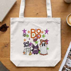 Cute Spooky Season Tote Bag, Halloween Trick or Treat Bag, Kids Candy Sack, Ghost Bat Skeleton Spider