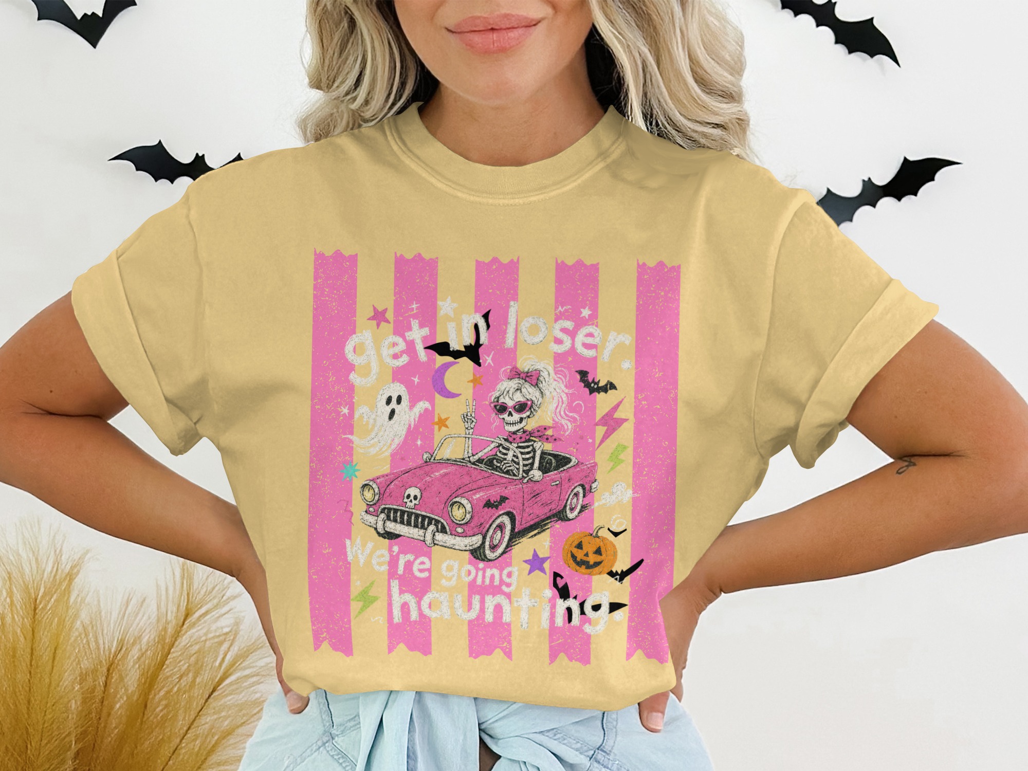 Mean Ghoul Halloween Shirt - Get In Loser We're Going Haunting Retro Funny Skeleton Barbie Driver T-Shirt - Image 4