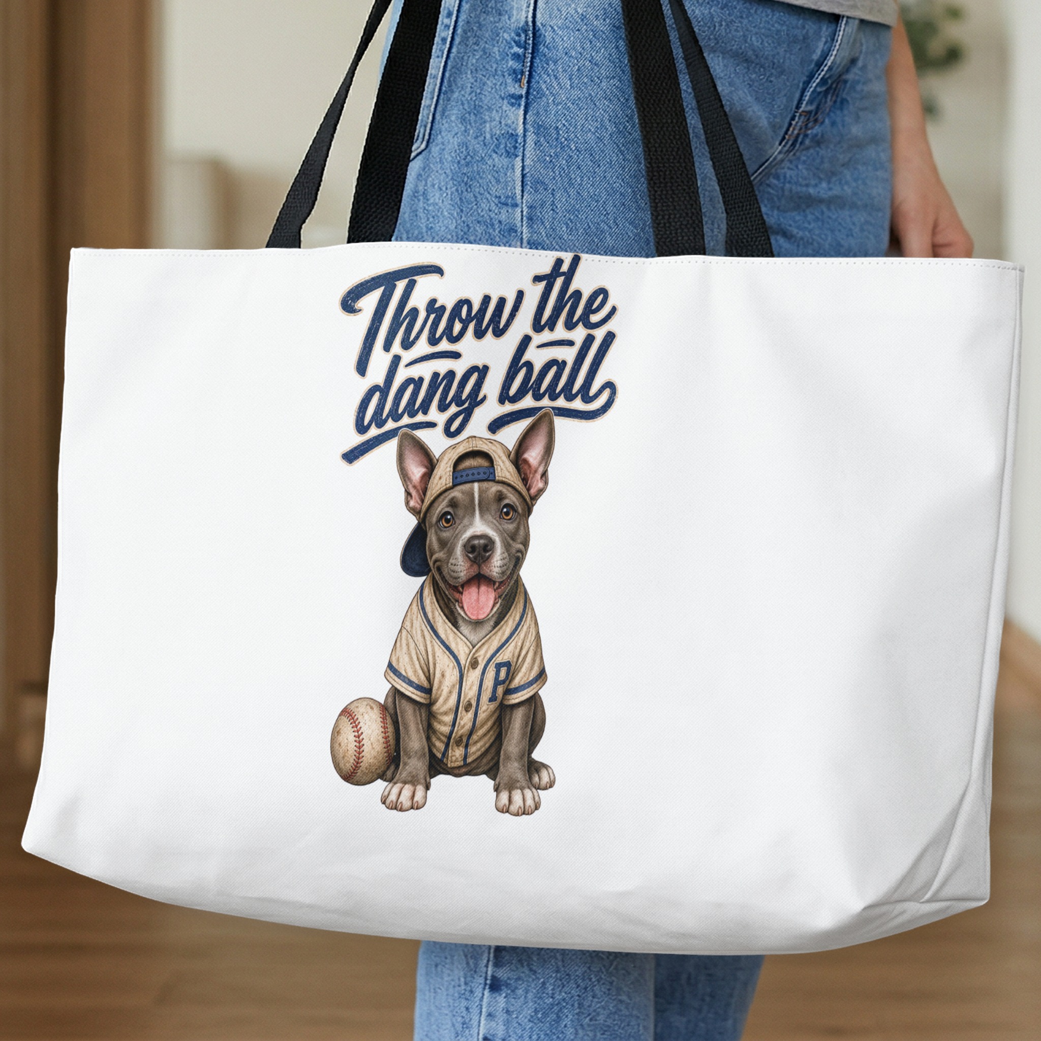 Baseball Dog Tote Bag, 'Throw the Dang Ball' Puppy Lover Reusable Canvas Shopper Bag, Cute Pet Mom Gift - Image 10
