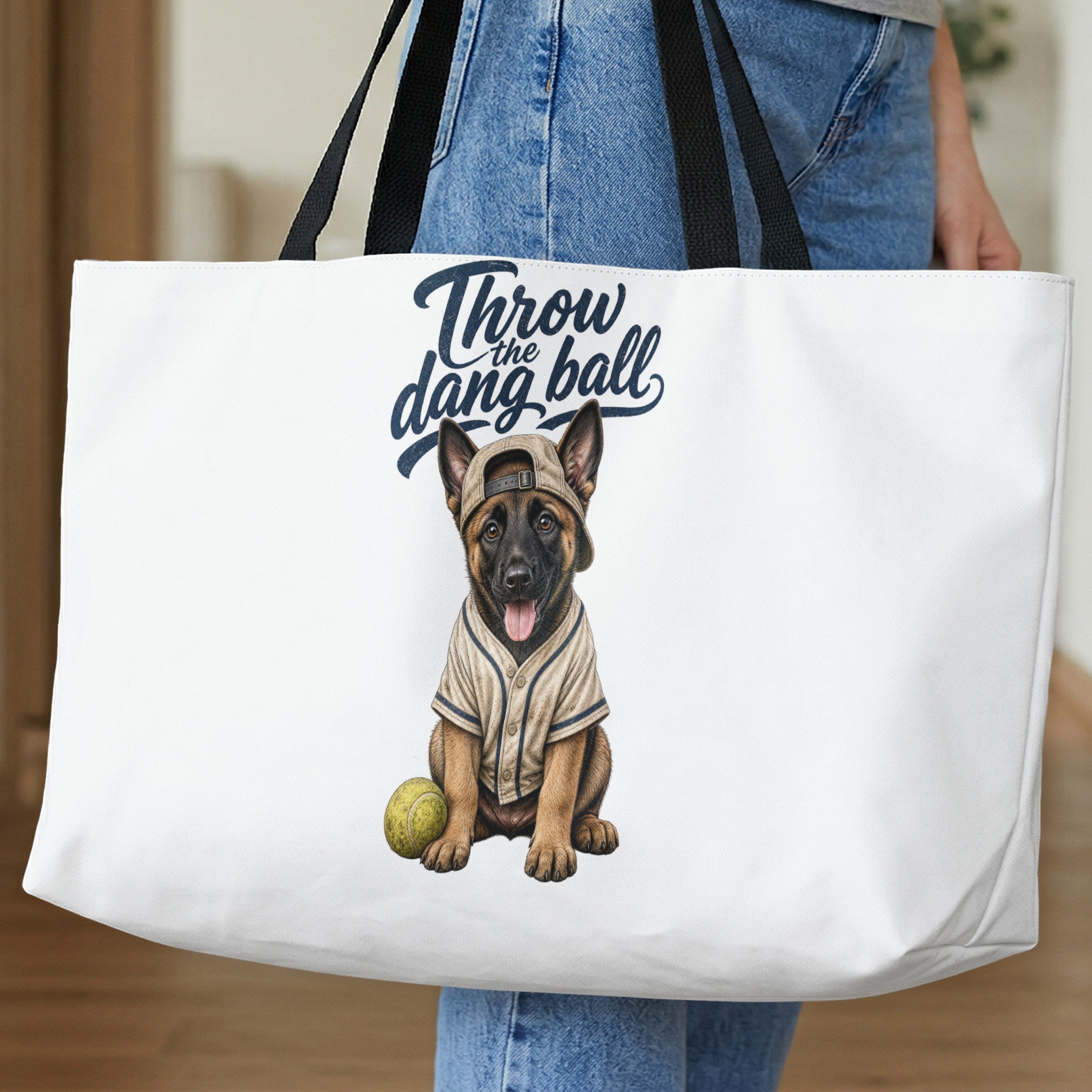 Throw the Dang Ball Dog Tote Bag, Cute German Shepherd Puppy Baseball Cap Funny Pet Lover Gift Canvas - Image 10