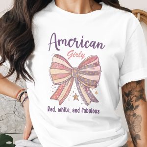 American Girly Bow T-Shirt, Red White and Fabulous Shirt, Patriotic USA Tee, 4th of July Celebration Top, Cute Memorial Day Outfit